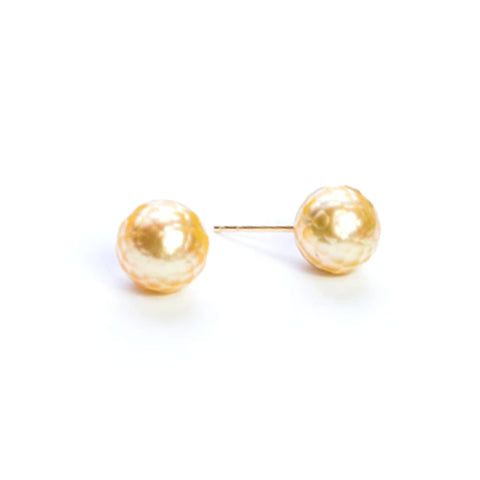 Golden South Sea Faceted Pearl Studs, 18K