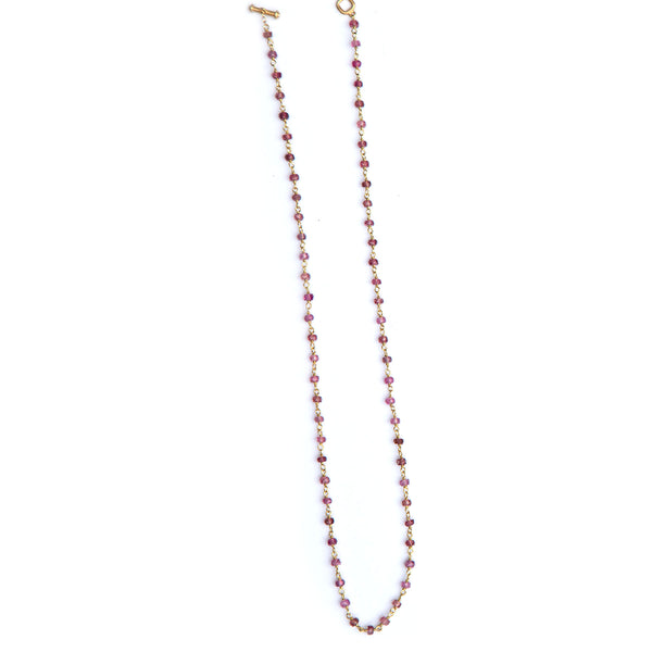 Pink Tourmaline and 18k Beaded Necklace