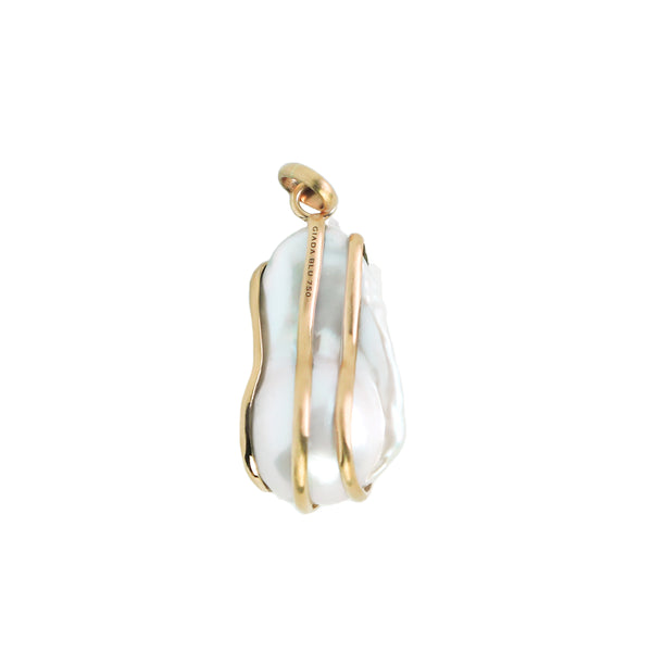 Vertical Caged Pearl Amulet, 18k