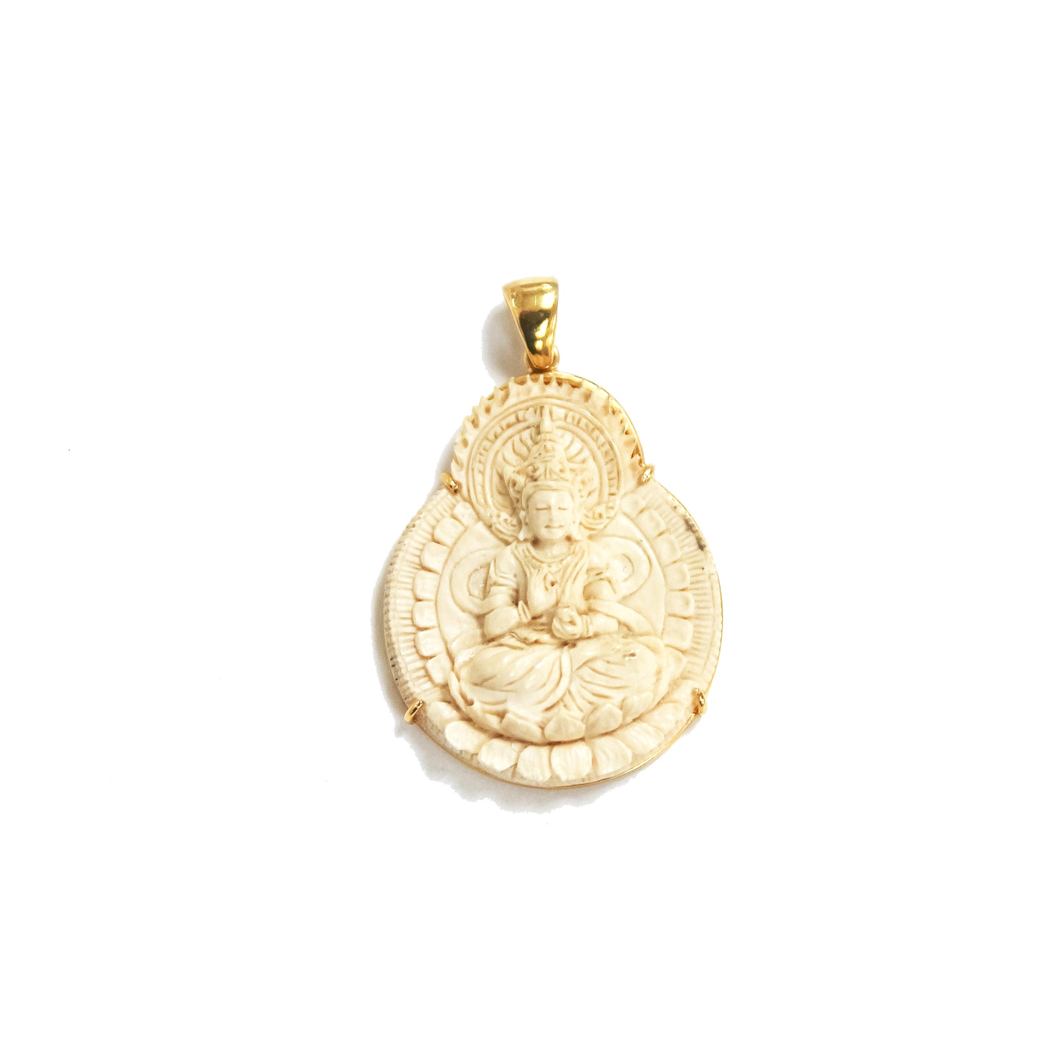 Carved Mammoth Buddha Amulet, 18K