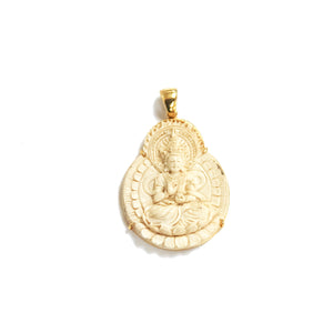 Carved Mammoth Buddha Amulet, 18K
