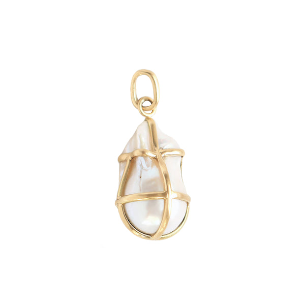 Caged Freshwater Pearl Amulet, 18k