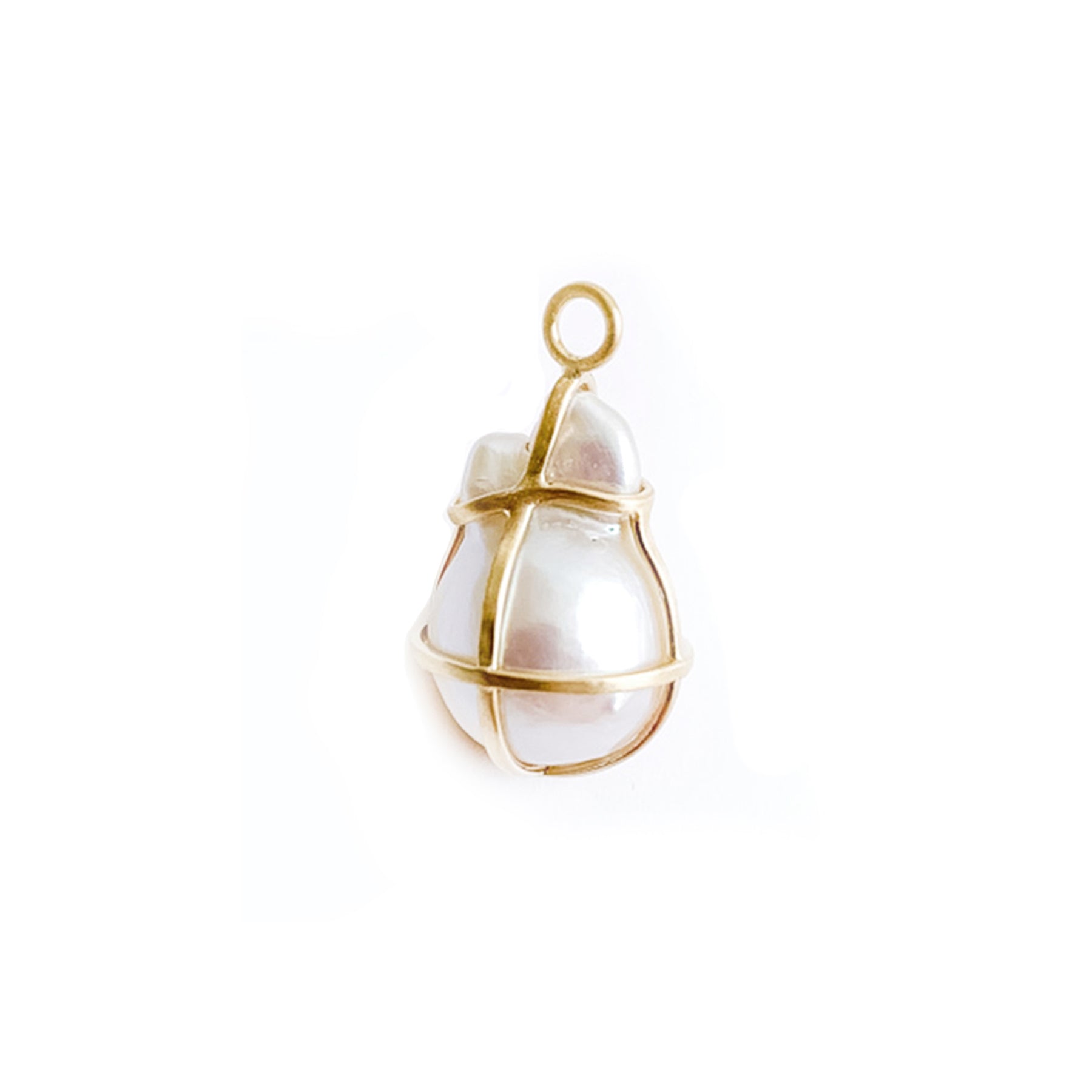 Caged Freshwater Baroque Pearl Amulet, 18K