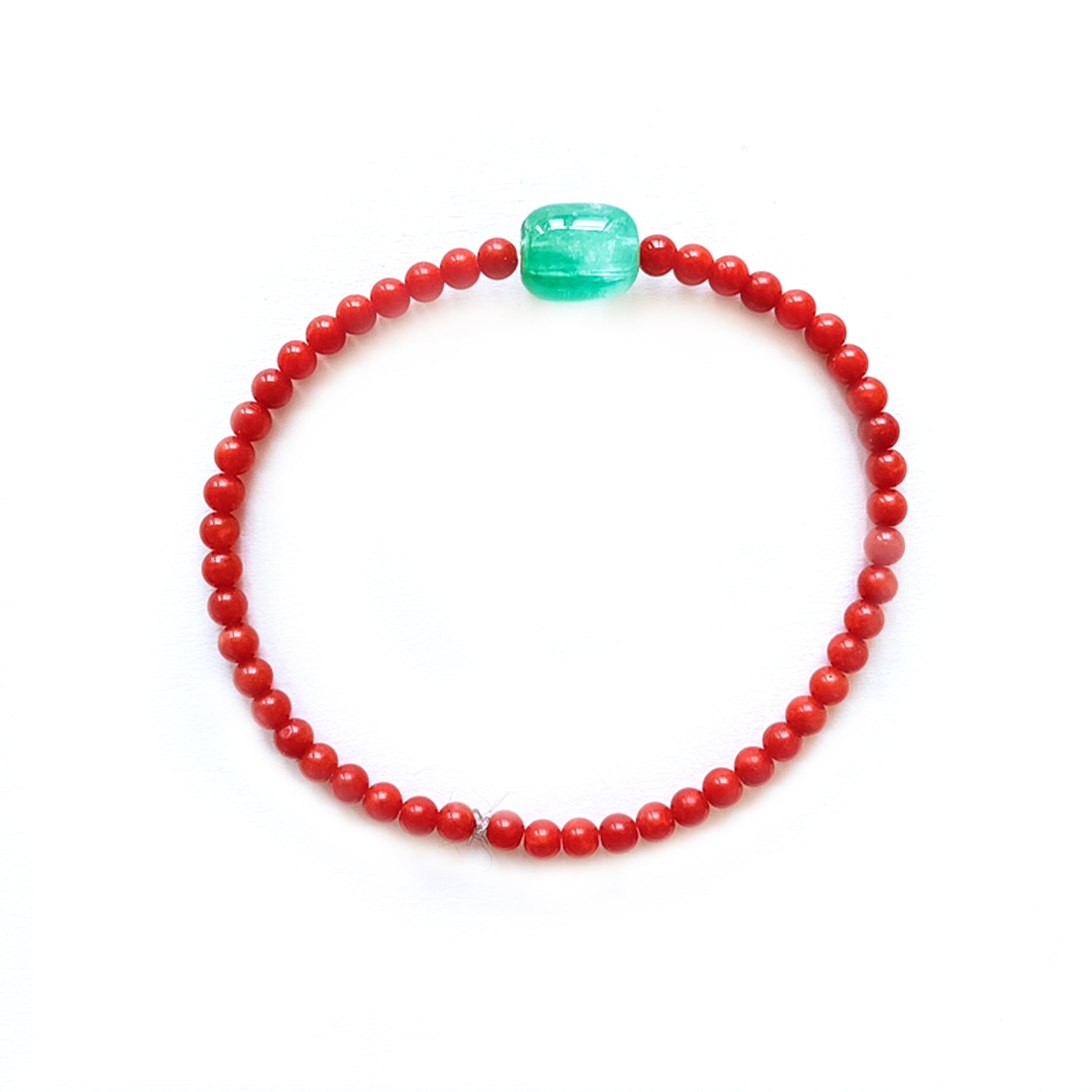 Red Coral and Paraiba Tourmaline Stretch Bracelet