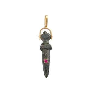 Ancient Bronze, Ruby and 18k Dagger Amulet