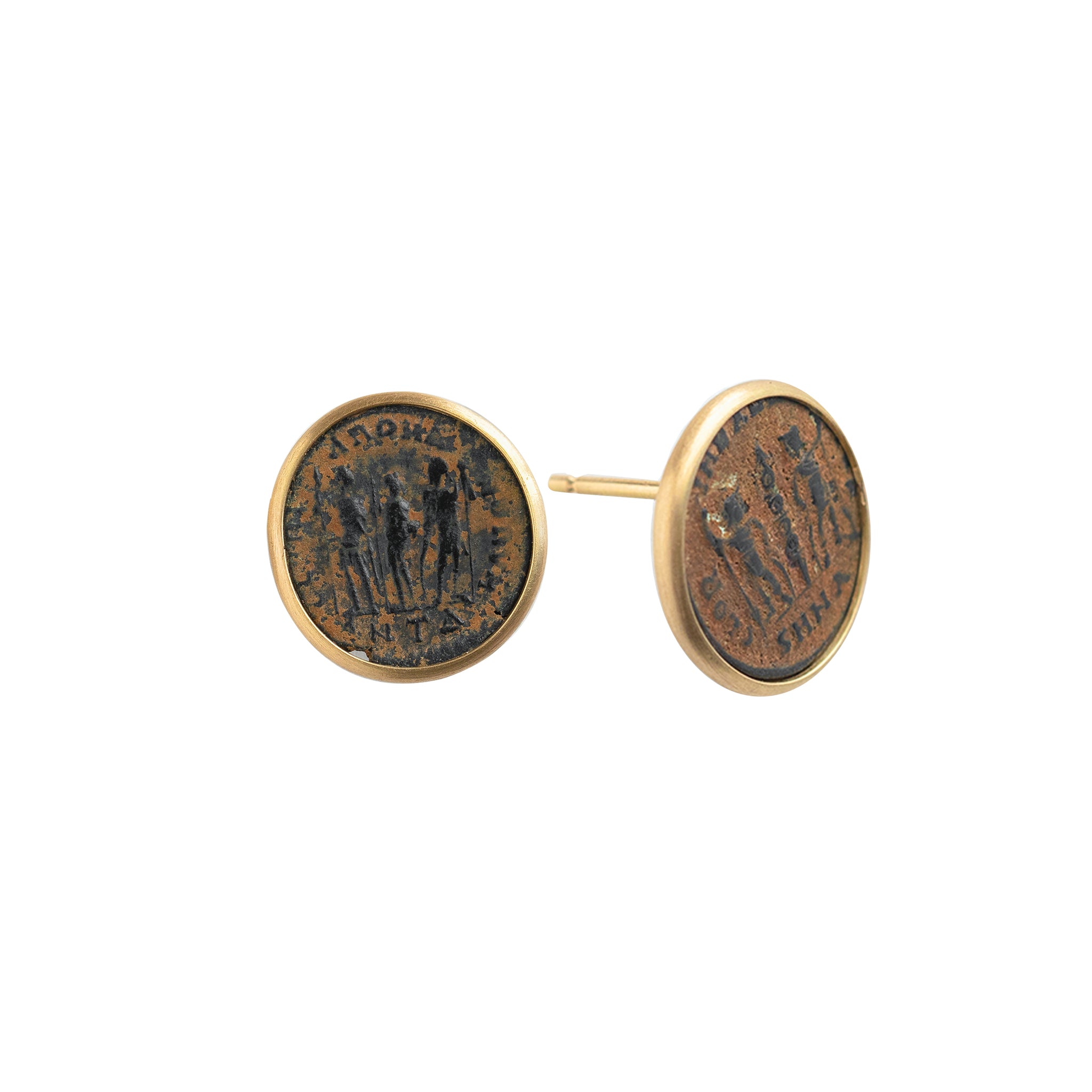 Roman Follis Ancient Coin 18k Stud Earrings
