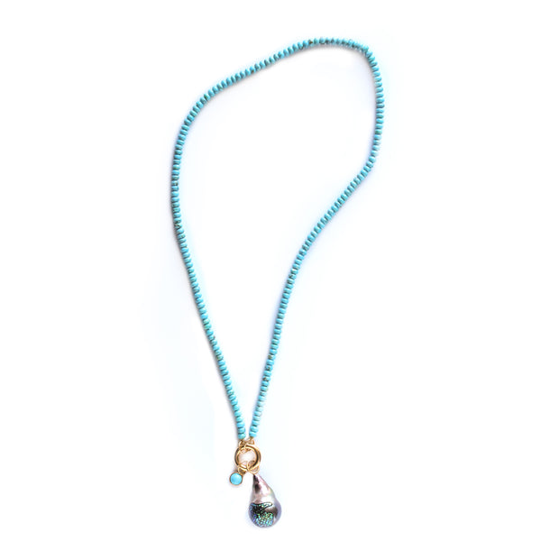 Mexican Turquoise Rondelle Beaded Necklace, 18k