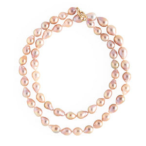 Pink Freshwater Baroque Pearl Necklace, 18k