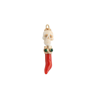 Coral Skull and Horn Amulet, 18K
