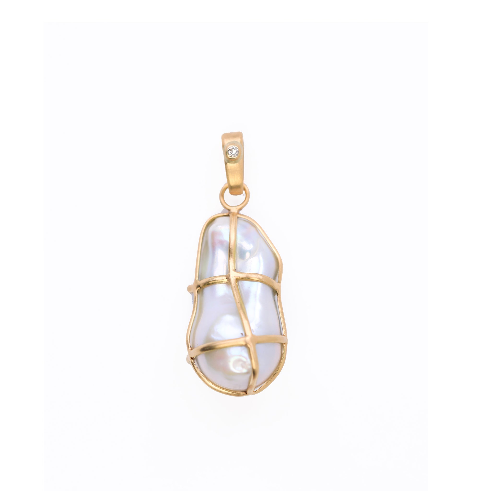 Large Caged Pearl + Diamond Amulet, 18K